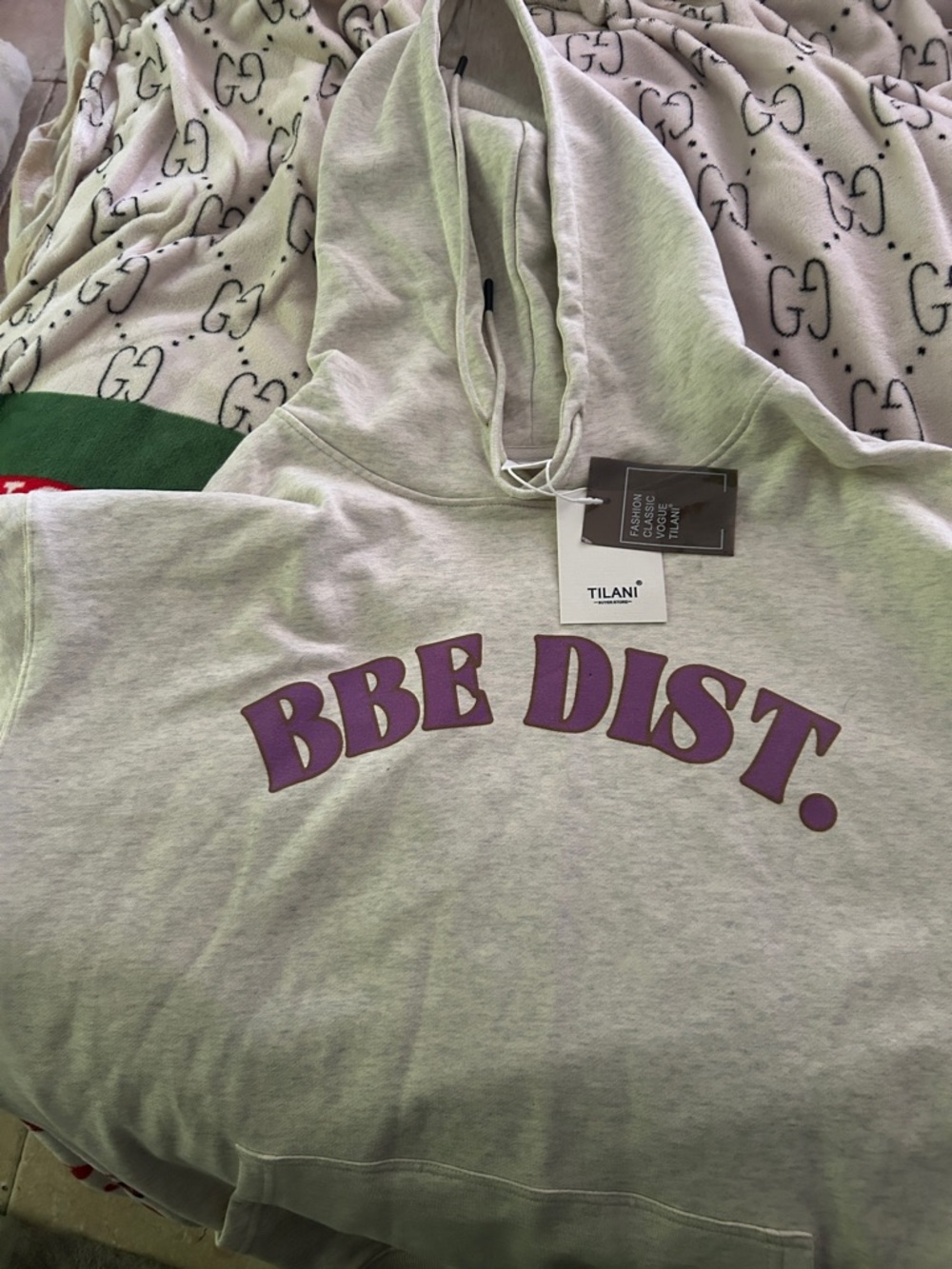 TILANI Gray Hoodie with Purple 'BBE DIST.' Graphic